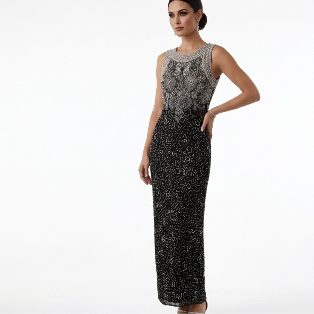 Elegant Black Beaded Evening Skirt - Sleeveless Maxi